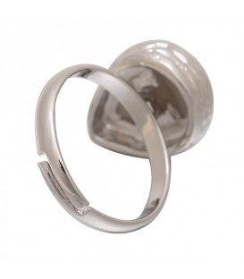 Zilverkleurige ring met grijze druppel steen (18 mm)