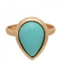 Goudkleurige ring met blauwe druppel steen (17 mm)