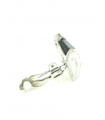 Mooie zwart met witte clip oorbellen