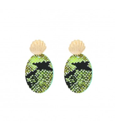 Groene slangenprint oorbellen in twee mooie neonkleuren
