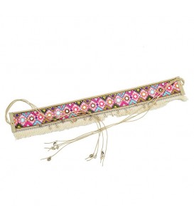 Gekleurde ibiza riem met kleine ronde spiegeltjes en fleurige print