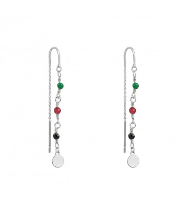 Goudkleurige doorsteek oorbellen met rood/paarse strass steentjes
