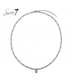 Zilverkleurige ketting met klein glinsterend steentje