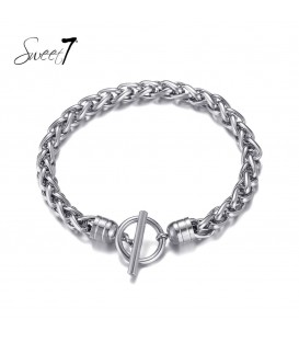 Zilverkleurige chain armband met kapittelsluiting (plussize)