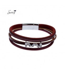 Rode leren armband met vijf steentjes