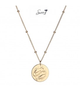 Goudkleurige ketting met ronde bedel met sterrenbeeld vissen