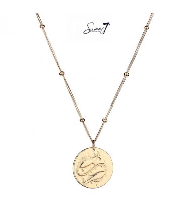 Goudkleurige ketting met ronde bedel met sterrenbeeld vissen
