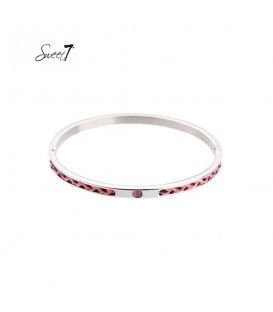 Zilverkleurige bangle armband met grijze gevlochten details
