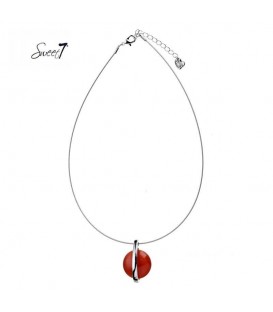 Zilverkleurige dunne ketting met rode hanger