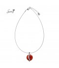 Zilverkleurige dunne ketting met rode hanger