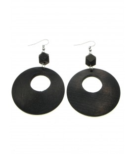 Bruine oorbellen met ronde houten hanger