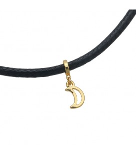 Zwarte trendy choker met hanger in de vorm van een goudkleurig maandje.