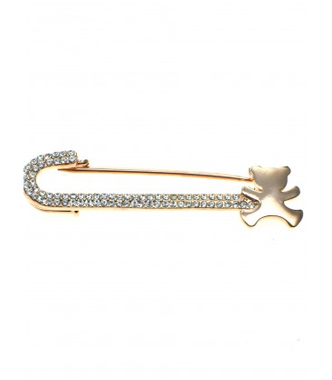 Rosegold sjaalspeld met beertje en heldere strass steentjes