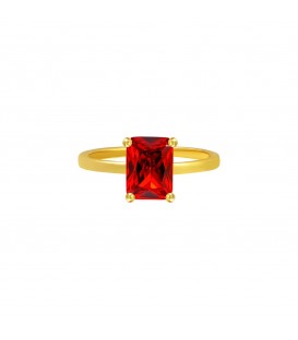 goudkleurige ring met rode vierkante steen (17)