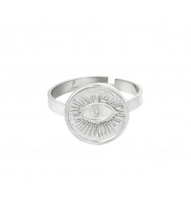 verstelbare zilverkleurige ring met een oog