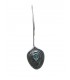 Zilverkleurige oorhanger met hanger in bladvorm en helder blauw strass steentje