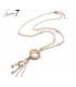 Naturel kleurige lange kralen halsketting met ronde hanger en strengen