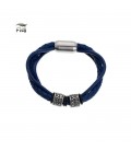 Blauwe leren armband met zilverkleurige elementen