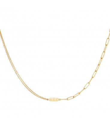 Goudkleurige halsketting met dubbele ketting en bedel met sterretjes