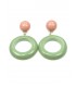 Oud roze met groene oorclips met ronde hanger