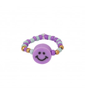 kralen ring met een paarse smiley