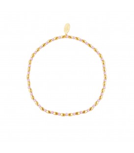 Armband met lange goudgekleurde kralen en kleine paarse kralen