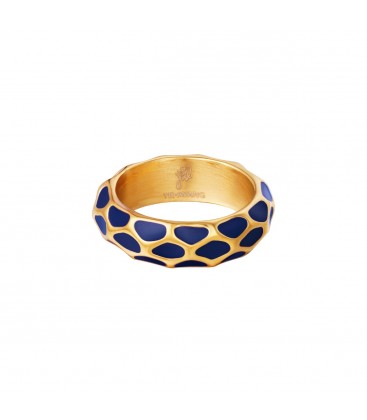 Goudkleurige ring met blauw giraf patroon (18)