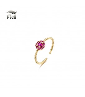 goudkleurige gedraaide ring met roze steentjes