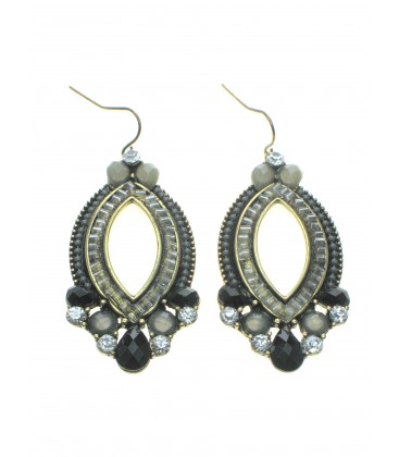 Ovale oorbellen van Wings Byou met grijze, zwart en witte strass steentjes