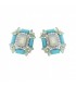 Vierkante blauwe oorclips met facet stenen en heldere strass