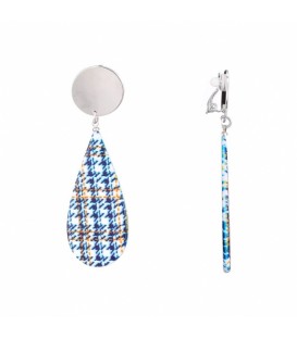 Blauwe langwerpige oorclips met zilverkleurige klem
