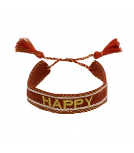 Bruin geweven armband 'HAPPY'