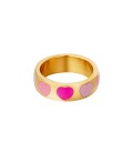 Goudkleurige ring met meerdere roze hartjes (16)