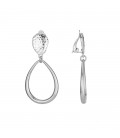Zilverkleurige oorclips met een gladde ovale hanger en een bewerkt oorstukje