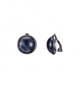 Ronde oorclips met donkerblauwe halfronde kunstparel in gun black zetting