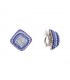 Vierkante blauwe oorclips met blauwe kraaltjes en strass steentjes