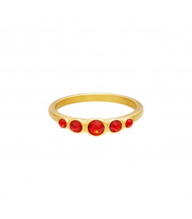 goudkleurige ring met vijf rode zirkoonsteentjes (18)