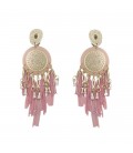 Mooie roze oorclips met strengen en kralen