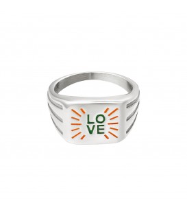 Zilverkleurige ring met groene tekst 'LOVE' (16)