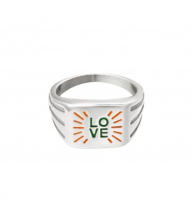 Zilverkleurige ring met groene tekst 'LOVE' (17)