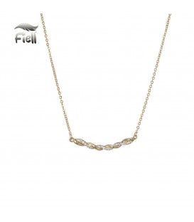 Goudkleurige halsketting met een gedraaide hanger en zirconia steentjes