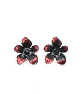 Rode bloemvormige oorclips met zwarte strass steentjes