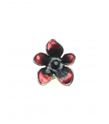 Rode bloemvormige oorclips met zwarte strass steentjes