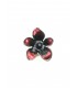 Rode bloemvormige oorclips met zwarte strass steentjes