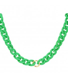 groene schakel halsketting met een goudkleurig ringetje