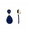 Blauwe oorclips met een blauw oorstukje en een goudkleurige rand
