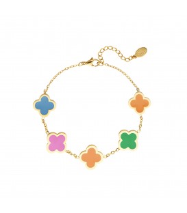 goudkleurige armband met gekleurde klavers