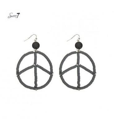 Grijze oorhangers met een peace teken en platte kralen