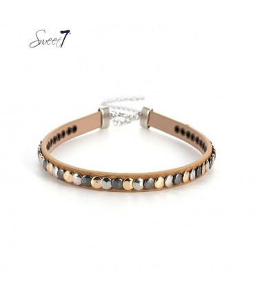 Choker ketting van goudkleurig imitatieleer met cirkeltjes