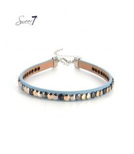 choker van blauw imitatieleer met platte cirkeltjes